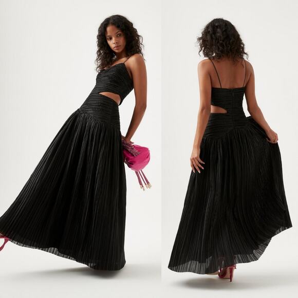 Aje Laurier Wave Maxi Dress Cutout Plisse Organza Black Gown Size 10 US NWT - Picture 3 of 12